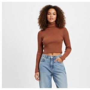 Twik par Simons Womens XS Ribbed Knit Turtleneck Cropped‎ Sweater Rust Brown